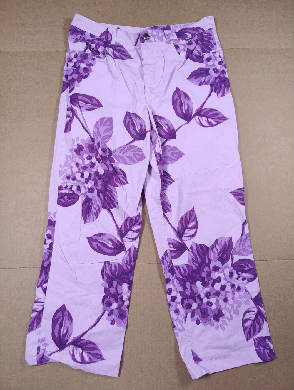 Escada Sport Purple Floral Cropped Wide Leg Cotton Pants Size EU 44 (US 12)